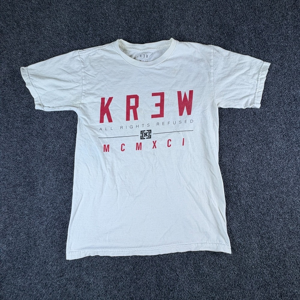 Krew T-Shirt Mens Small White Cotton All Rights Refused MCMXCI Graphic Crew Neck